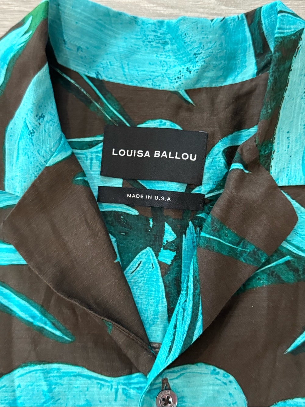 LOUISA BALLOU Weekend Shirt in Turquoise Flower Size Small VGUC - Picture 6 of 7